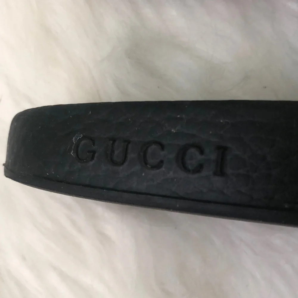 Gucci Unisex Black White Open Toe Flat Slip On Slide Sandals Authentic - Picture 4 of 10
